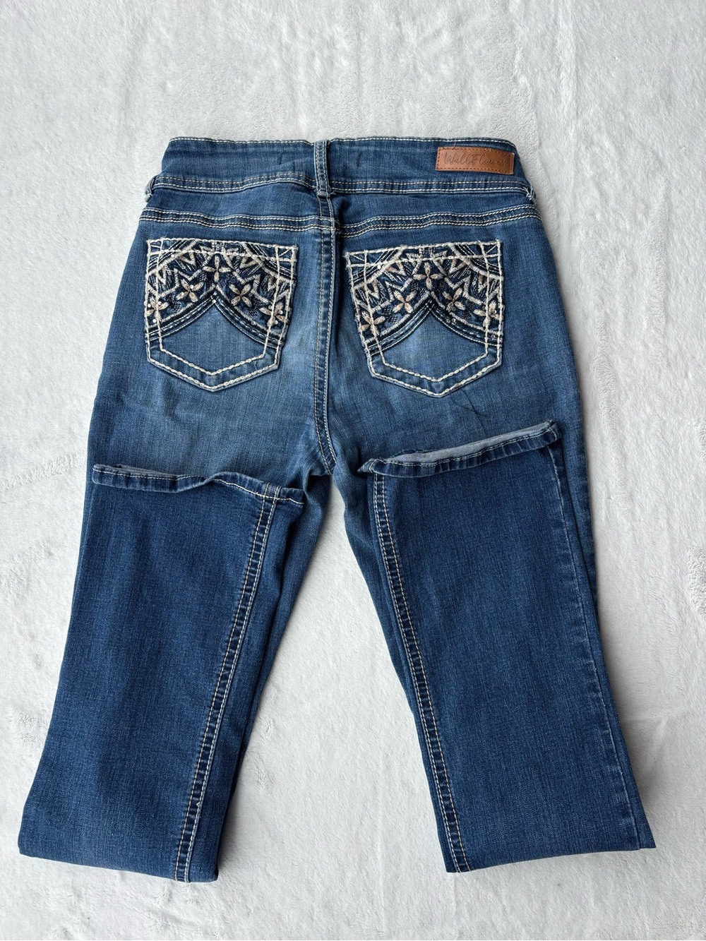 Wallflower Blue Embroidered Back-Pocket Bootcut Jeans